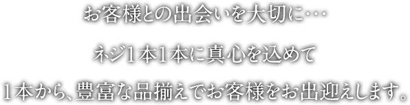 ネジ１本1本に真心を込めて１本から、豊富な品揃えでお客様をお出迎えします。